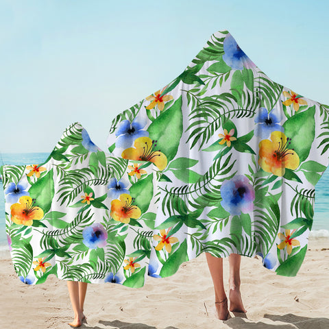 Image of Colorful Flowers & Leaves SWLS3368 Hooded Towel