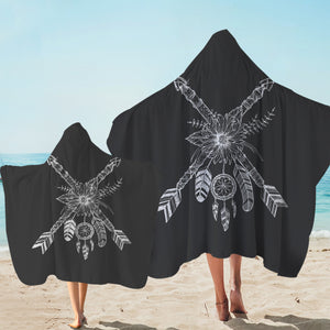 White & Grey Floral Arrow Dreamcatcher SWLS3373 Hooded Towel