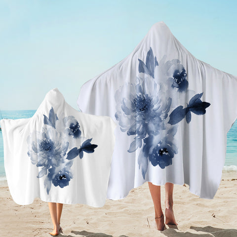 Image of Dark Blue Flower SWLS3469 Hooded Towel