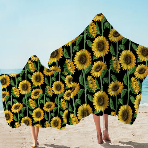 Image of Sunflower Monogram Black Background SWLS3472 Hooded Towel