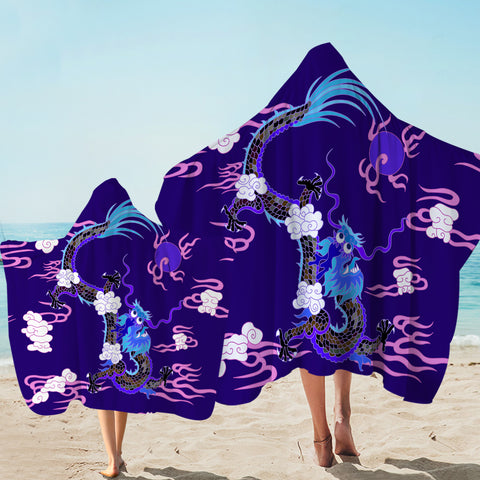 Image of Blue&Pink Asian Dragon and Cloud SWLS3474 Hooded Towel