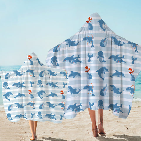 Image of Stripe Playing Dolphin SWLS3485 Hooded Towel