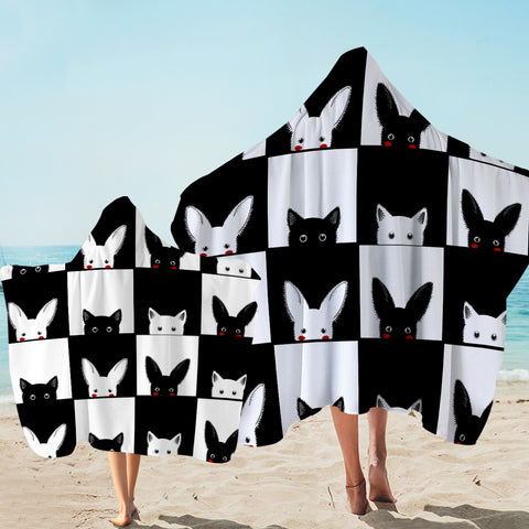 Image of Rabbits and Cats Checkerboard SWLS3489 Hooded Towel