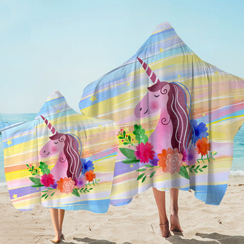 Image of Floral Unicorn SWLS3583 Hooded Towel