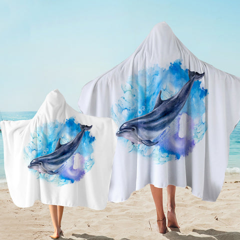 Image of Blue Spray Dolphin SWLS3596 Hooded Towel
