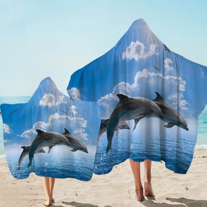 Dolphins Jumping Over Ocean SWLS3614 Hooded Towel