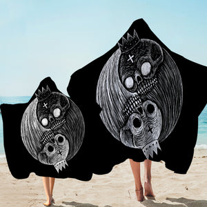 B&W Yin Yang Skull Sketch SWLS3649 Hooded Towel
