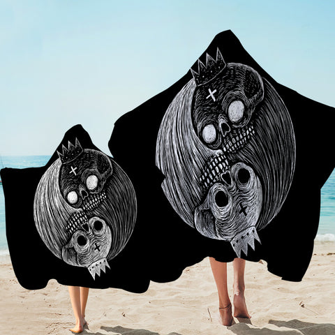 Image of B&W Yin Yang Skull Sketch SWLS3649 Hooded Towel