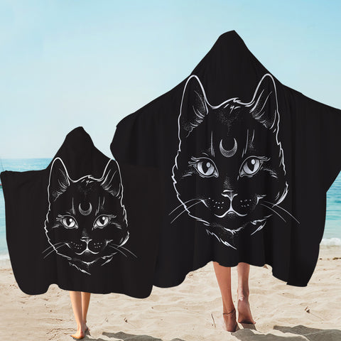 Image of B&W Moon Cat SWLS3651 Hooded Towel