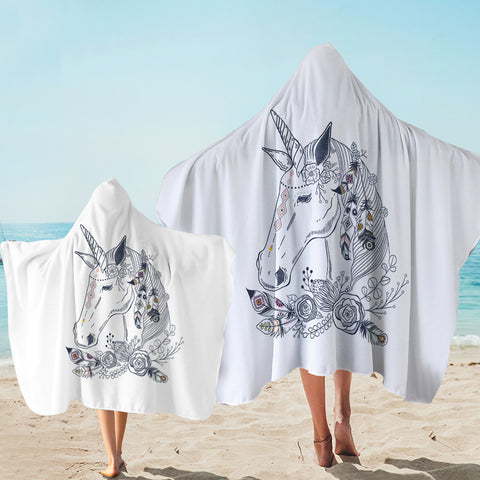Image of Floral Unicorn Sketch SWLS3652 Hooded Towel