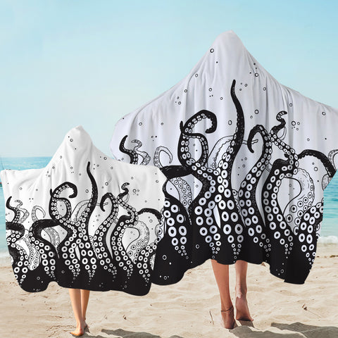 Image of B&W Octopus's Tentacles SWLS3654 Hooded Towel