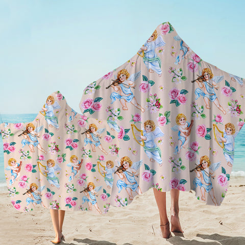 Image of Pink Roses & Playing Music Angels SWLS3660 Hooded Towel