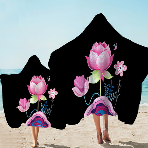 Image of Lotus Flowers Illustration SWLS3661 Hooded Towel