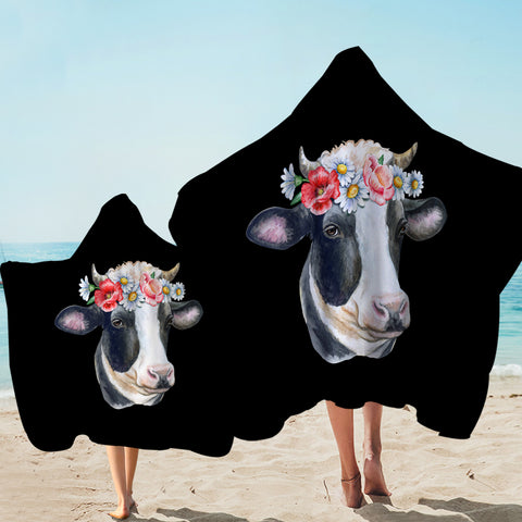 Image of Floral Dairy Cattle SWLS3663 Hooded Towel