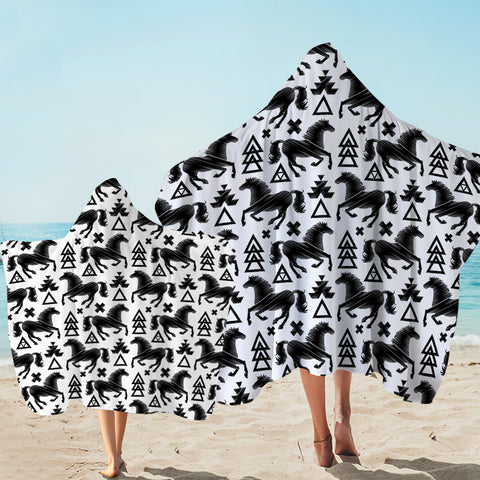 Image of Multi Triangles & Black Horses SWLS3678 Hooded Towel