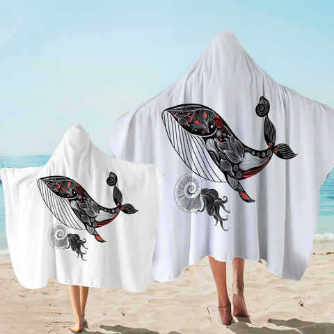 Image of Pattern On Whale Sketch SWLS3684 Hooded Towel