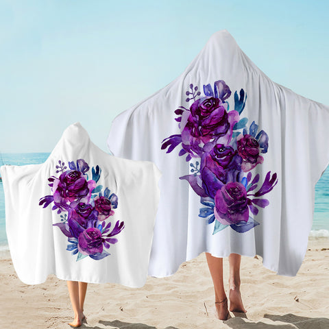 Image of Gradient Blue&Purple Roses SWLS3691 Hooded Towel