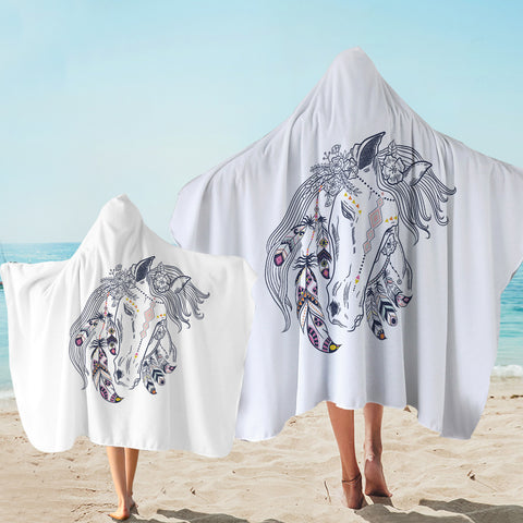 Image of Female Dreamcatcher Horse Sketch SWLS3694 Hooded Towel