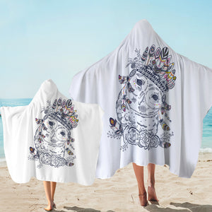 Feather & Floral Owl Sketch SWLS3695 Hooded Towel