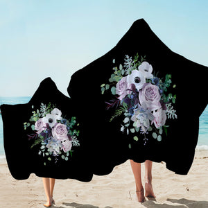 Purple Flowers On Black SWLS3700 Hooded Towel