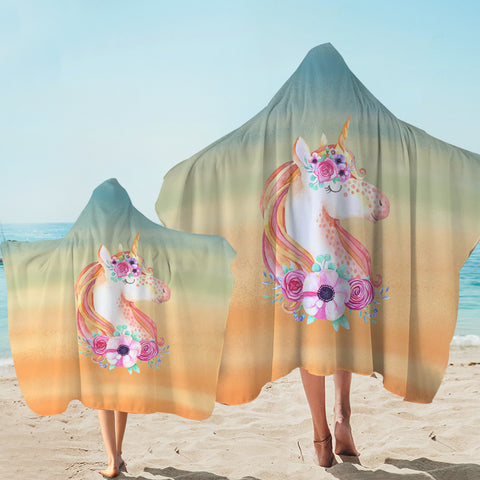 Image of Pastel Floral Unicorn SWLS3702 Hooded Towel