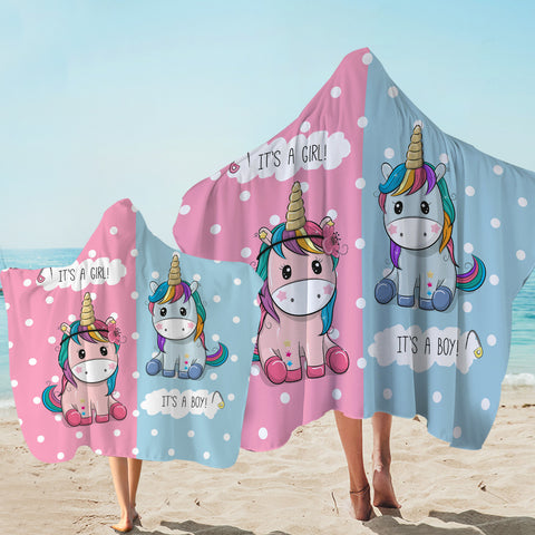 Image of Cute Girl & Boy Cartoon Unicorn SWLS3744 Hooded Towel