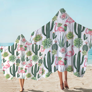Cactus FLower and Flamingos SWLS3745 Hooded Towel