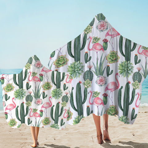 Image of Cactus FLower and Flamingos SWLS3745 Hooded Towel