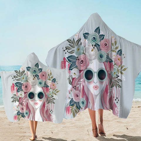 Image of Pretty Floral Girl Illustration SWLS3748 Hooded Towel