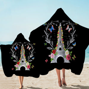 Paris Butterfly and Floral Eiffel SWLS3749 Hooded Towel