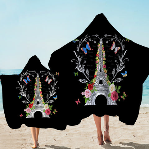 Image of Paris Butterfly and Floral Eiffel SWLS3749 Hooded Towel