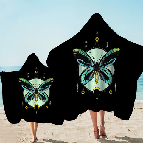 Image of Neon Green and Blue Gradient Butterfly Illustration SWLS3751 Hooded Towel