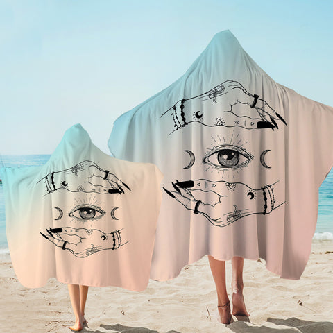 Image of Eyes - Moon Hand Sign SWLS3756 Hooded Towel