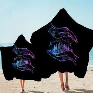 Gradient Blue & Purple Night Forest in Hands SWLS3805 Hooded Towel