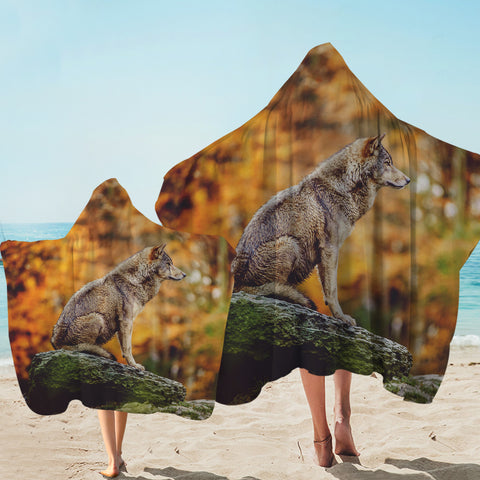 Image of Real Wolf in Forest SWLS3807 Hooded Towel