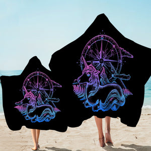 Gradient Unicorn & Compass Sketch SWLS3814 Hooded Towel