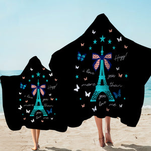 I love You More - Cute Butterfly & Eiffel SWLS3824 Hooded Towel