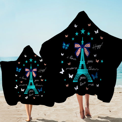 Image of I love You More - Cute Butterfly & Eiffel SWLS3824 Hooded Towel