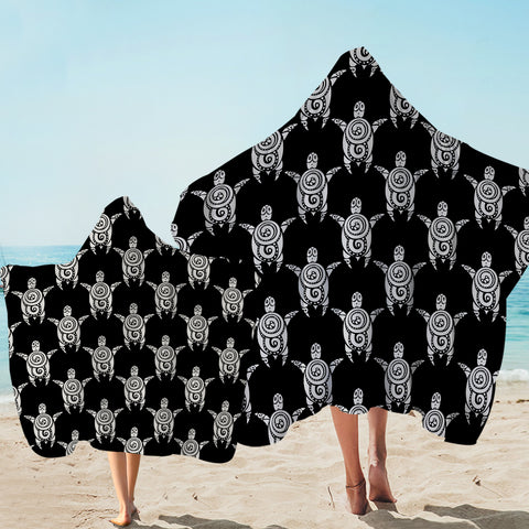 Image of Black & Grey Mandala Turtle Monogram SWLS3861 Hooded Towel