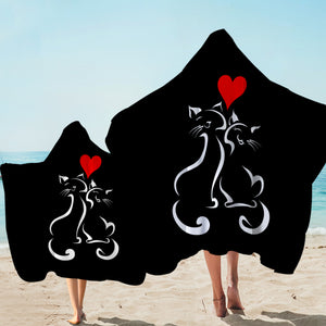 Heart In Love Cat Line Art Black Theme SWLS3886 Hooded Towel