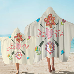 Cute Bohemian Arrow & Flowers Cartoon - You And Me SWLS3918 Hooded Towel