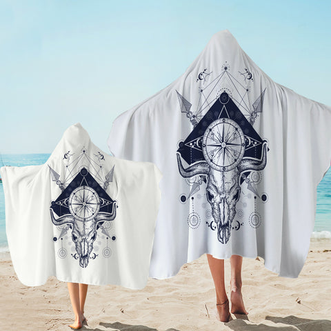 Image of Vintage Buffalo Skull & Compass Sketch SWLS3928 Hooded Towel