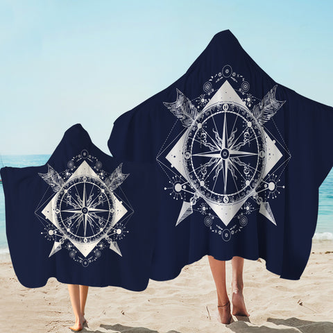 Image of Vintage Compass and Arrows Sketch Navy Theme SWLS3929 Hooded Towel