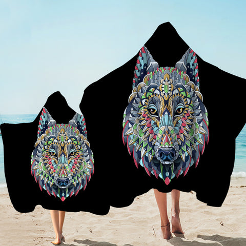 Image of Colorful Geometric Grey Wolf SWLS3935 Hooded Towel