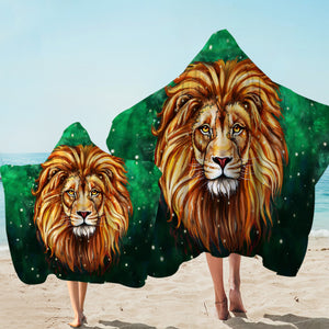 Watercolor Draw Lion Green Theme SWLS3941 Hooded Towel