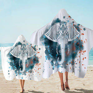 Mandala Elephant Blue Gray Watercolor Spray SWLS4100 Hooded Towel