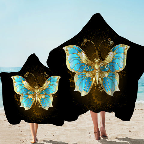 Image of Golden Satin Blue Butterfly SWLS4113 Hooded Towel