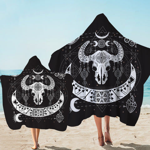 Image of B&W Zodiac Buffalo Skull SWLS4119 Hooded Towel