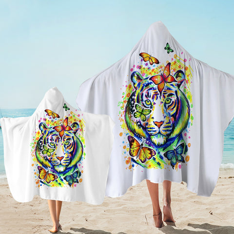 Image of Colorful Watercolor Tiger Sketch & Butterfly SWLS4222 Hooded Towel