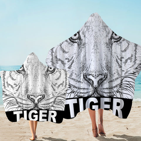 Image of B&W Detail Tiger Sketch SWLS4230 Hooded Towel